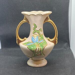 Vintage Hull Pottery “Hull Art U.S.A.” Vase Double Handle Applied Flower Gold Ac
